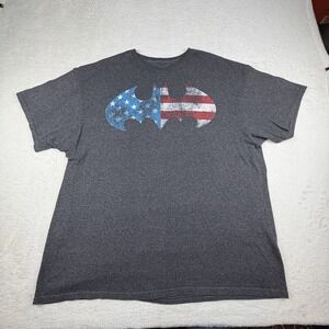 Batman American‎ Flag Short Sleeve T-shirt Gray Men's 2XL Retro Style